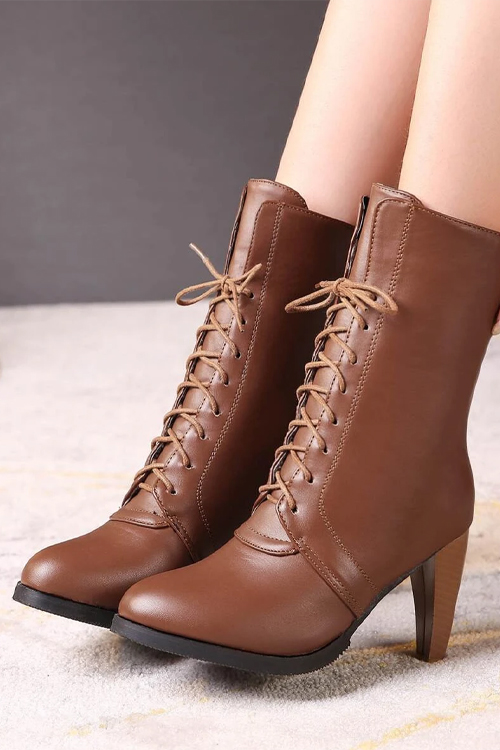 Lace-up Front Cone Heeled Boots
