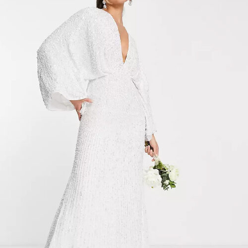 Ciara sequin kimono sleeve wedding dress in ivory