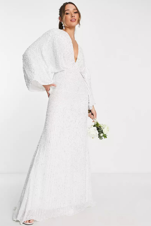 Ciara sequin kimono sleeve wedding dress in ivory