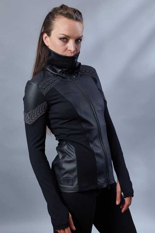 Futuristic women's jacket with high collar