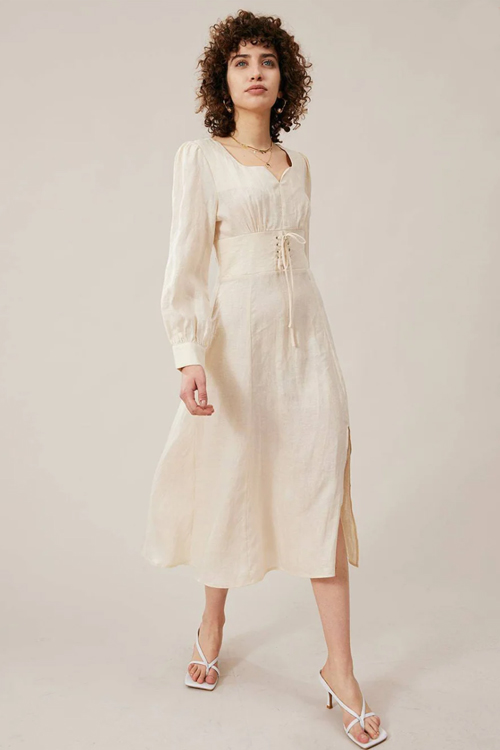 The Premium-fabric Solid Split linen Midi Dress