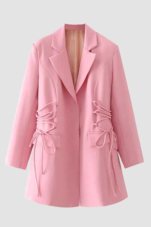 Pink blazer style with denim skirt