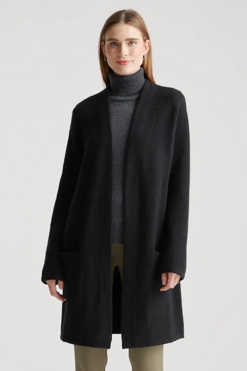 Wool long Sweater Coat in black