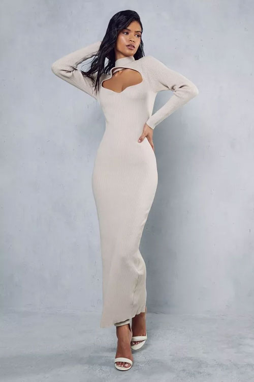 HIGH NECK CUT OUT KNITTED MAXI dress