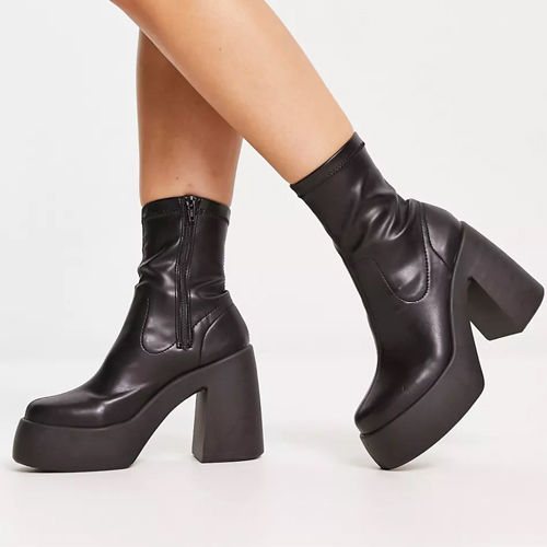 Wide Fit Ember high heeled sock boots in black