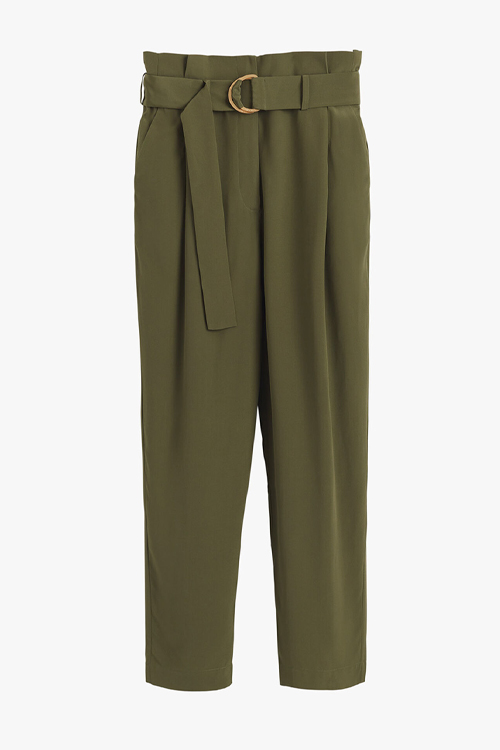 Silk green Paperbag ankle-high Pant