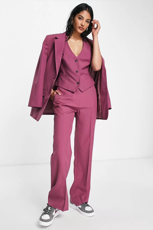 womens plum tailored suit set