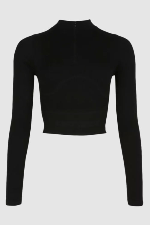 FUNNEL NECK THICK SEAMFREE GYM TOP in black 