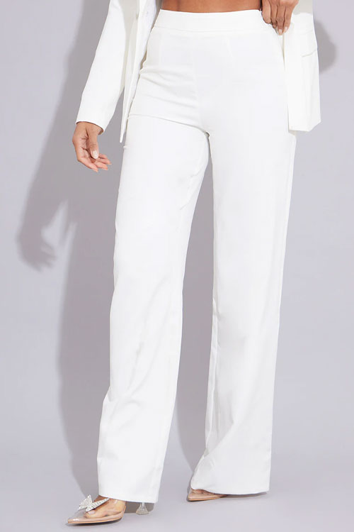 WHITE WOVEN HIGH WAISTED TAILORED WIDE LEG PANTS