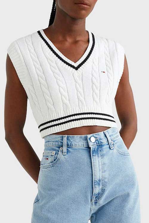 TOMMY JEANS CROPPED CABLE KNIT VEST