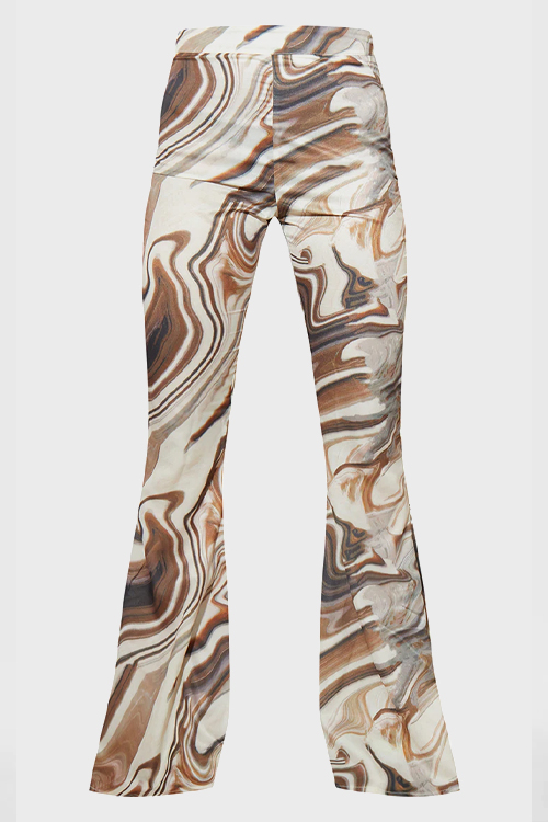  MARBLE PRINT WOVEN HIGH WAISTED FLARE PANTS