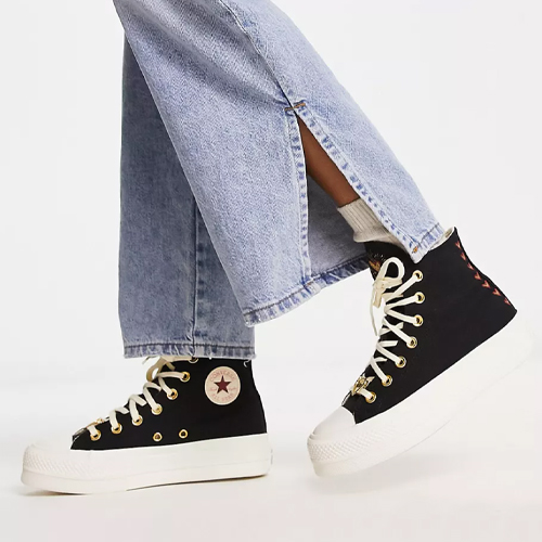 sneakers with heart embroidery in black