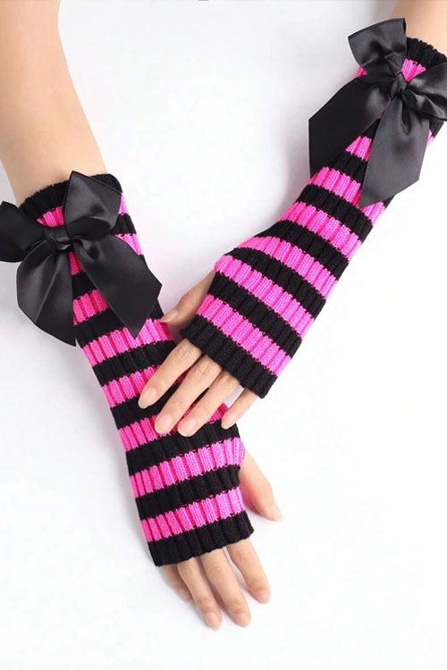 Striped Pattern Fingerless Gloves