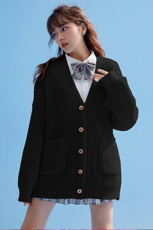 Kawaii Solid Button Front Cardigan