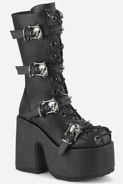 gothic lace up front spike skull buckle straps and O-ring platform boots
