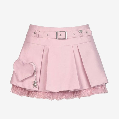 Pastel Princess Heart Bag Pleated Mini Skirt