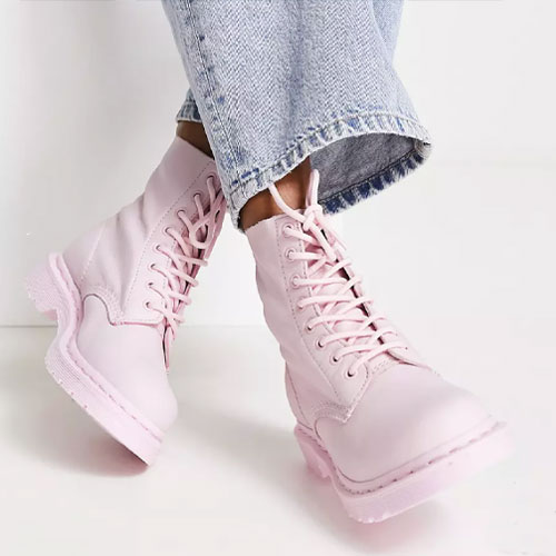 lace up boots in chalk pink