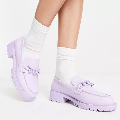 Wide Fit chunky loafers with chain in lilac drench