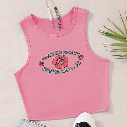 Crop Tank Top with Floral & Letter Graphic print