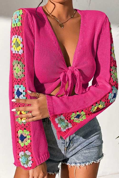 Floral Pattern Tie Front Cardigan