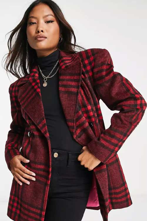 check blazer jacket with extreme shoulder pads in red