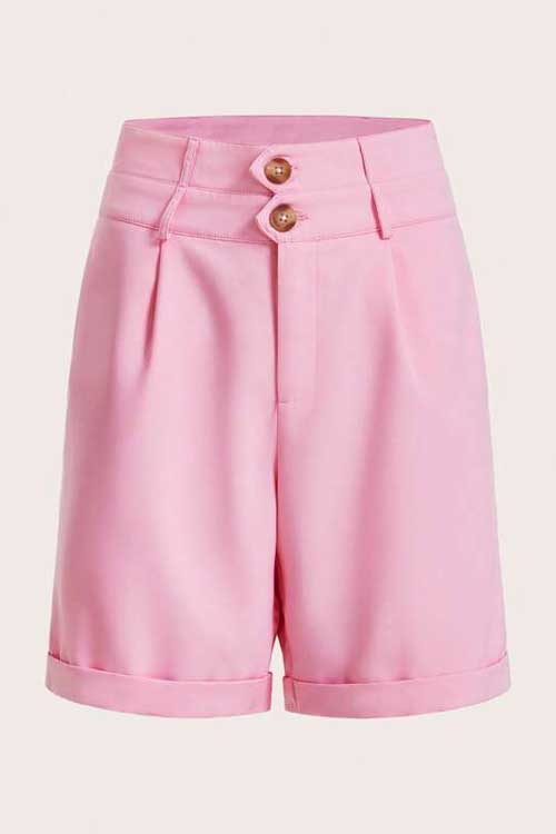Rolled up button front bermuda shorts in pastel pink