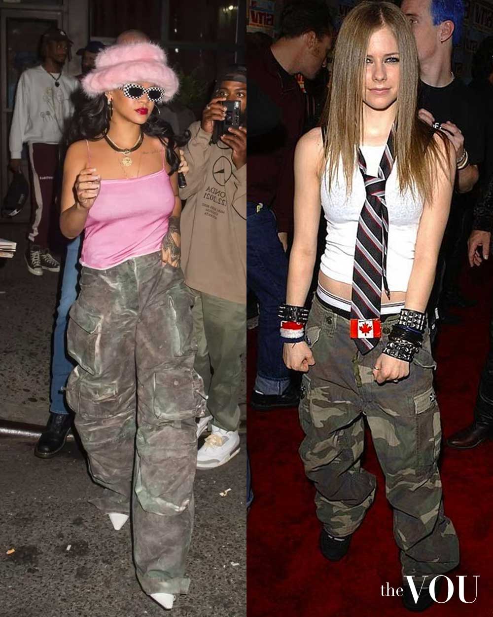 Avril Lavigne and Rihanna wearing 2yk cargo pants