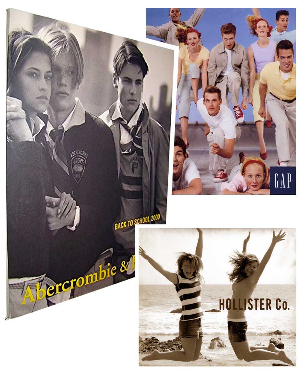 2000s fashion retailers adverts. Abercrombie & Fitch. Gap. Hollister
