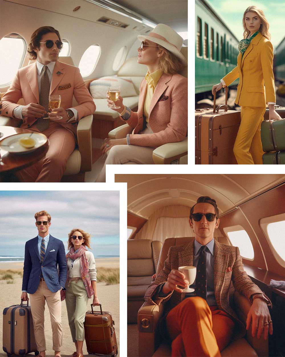 preppy travelling private plane, train, and doing business