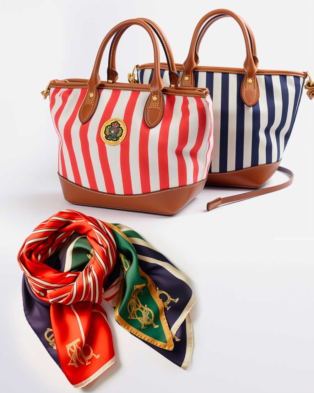 Preppy style monogrammed bags and scarves