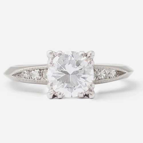 1950s Round Brilliant Diamond And Platinum Engagement Ring