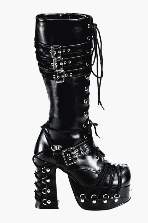 CHARADE Gothic Leather Knee-high Platform Boots