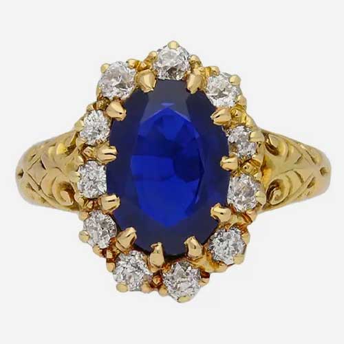 Joseph Harris Antique Natural Burmese Sapphire Diamond Cluster Ring