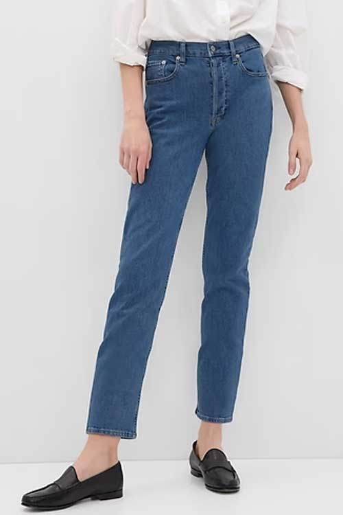 High Rise Cheeky Straight Jeans with Button fly & five-pocket styling