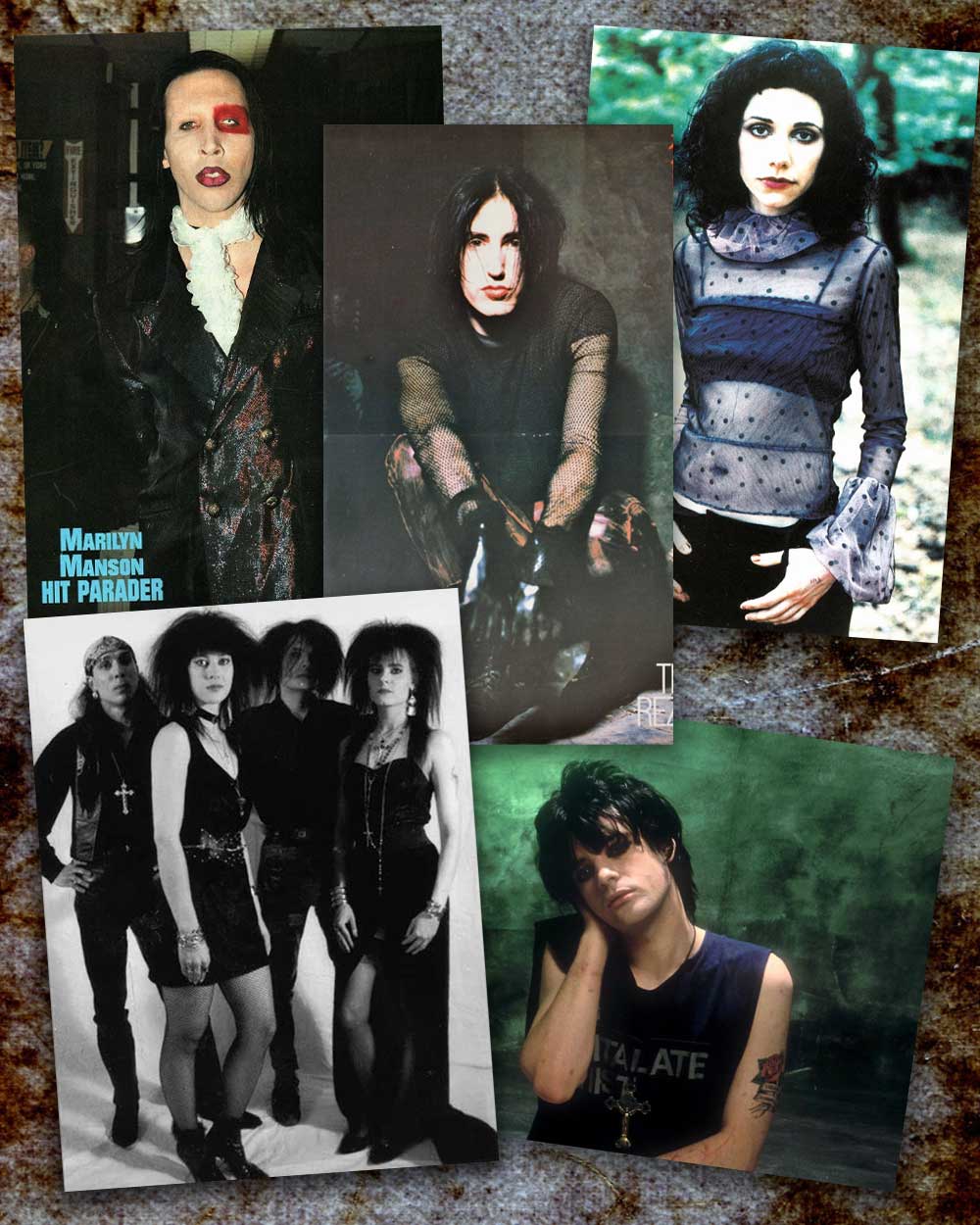 90s Gothic fashion style inspired by Music bands such as Marilyn Manson, PJ Harvey, Manic Street Preachers, and Nine Inch Nails.