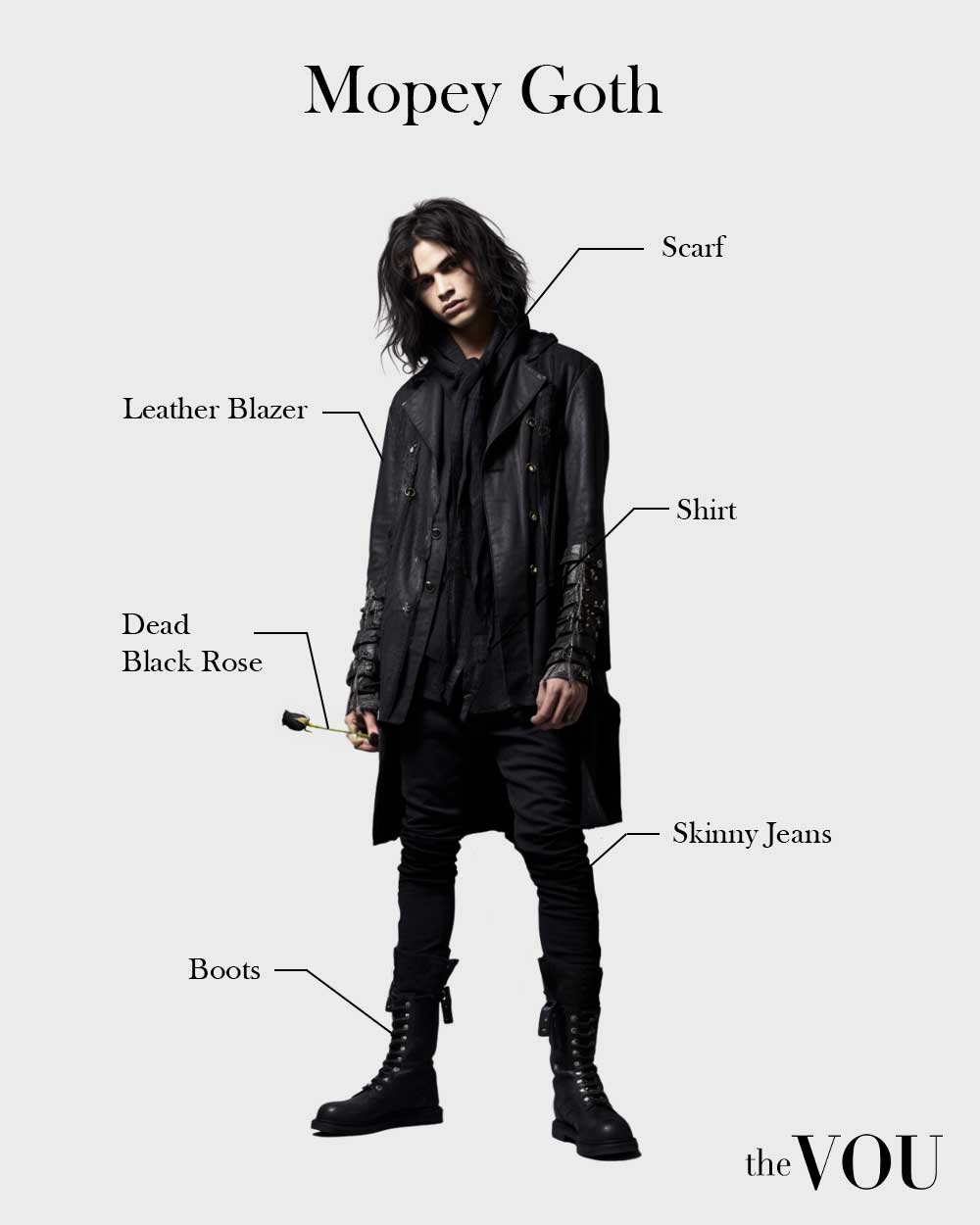 Mopey Goth outfit elements for man