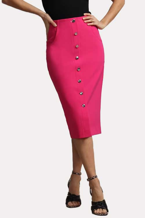 Super High-Rise Button-Front Pencil Skirt buttons down the front