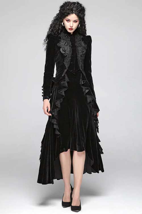 Gothic weft long sleeve standing collar velvet short coat for women 