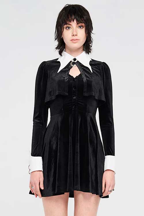 dark bat white collar little black Gothic dress