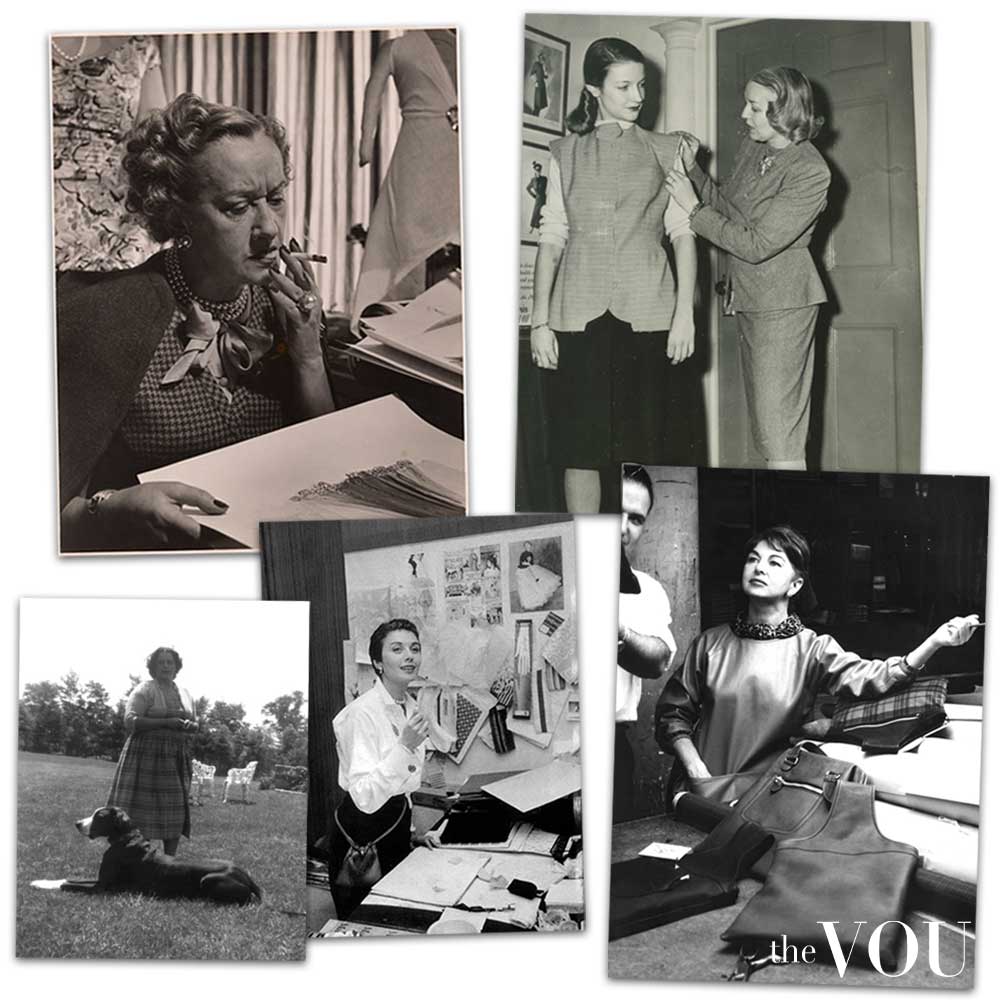 Hattie Carnegie, Vera Maxwell, Bonnie Cashin, Anne Klein, and Tina Leser fashion designers