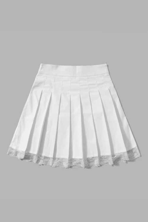 Kawaii Solid Contrast Lace Pleated Skirt