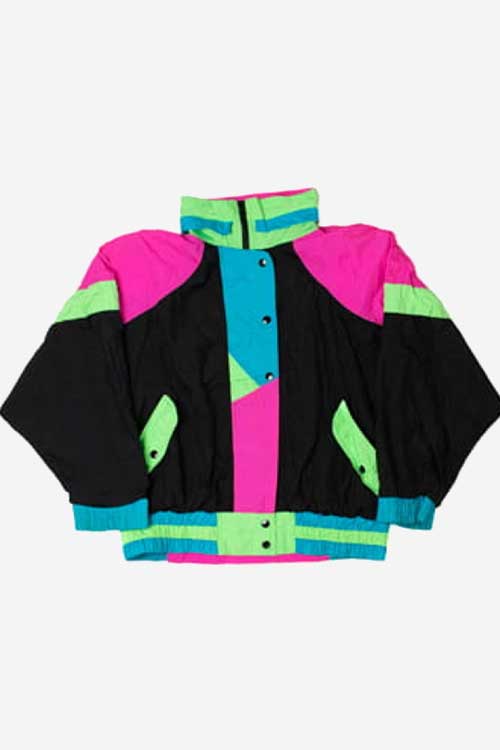 Vintage Neon Colorblock Batwing Lightweight Jacket 80s Aesthetic Outfit