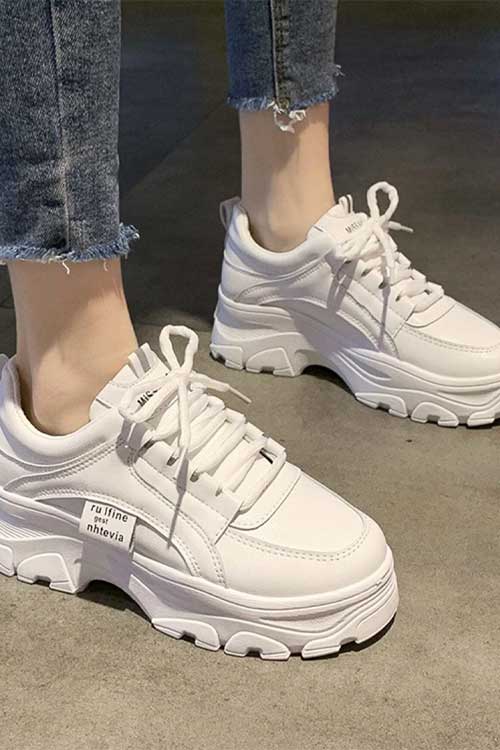 letter Graphic Lace-up Front Chunky Sneakers