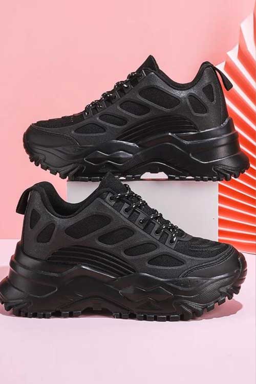 Chunky Sneakers, Lace-up Front Sneakers Black
