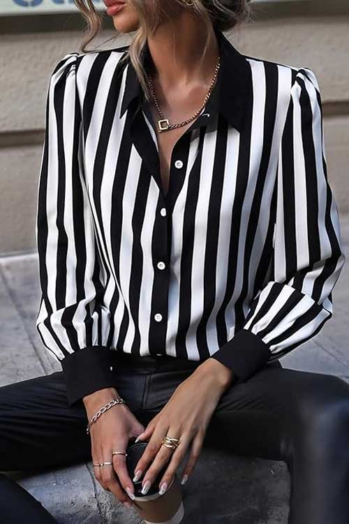 Frenchy Striped Print Button Front Shirt
