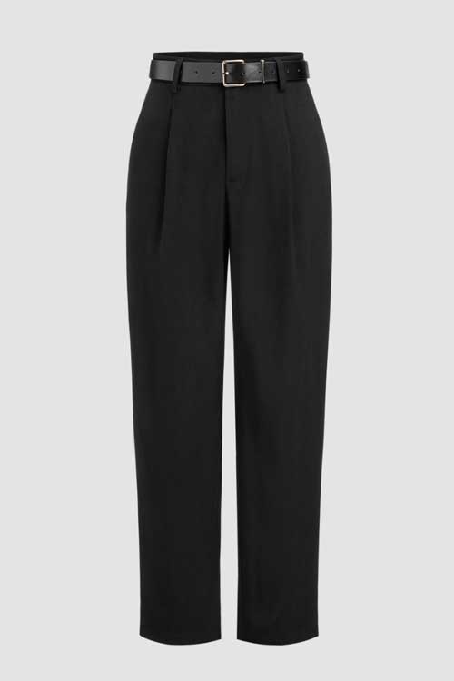 High Waist Solid Tapered Trousers With Belt