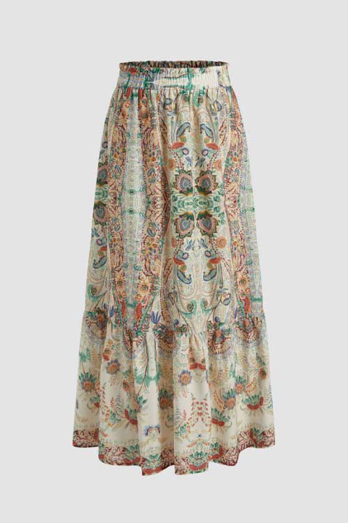 Mid Waist Floral Maxi Skirt