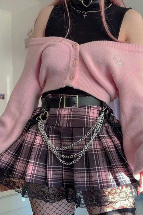 Pastel Goth Lace Splicing Mini Skirt