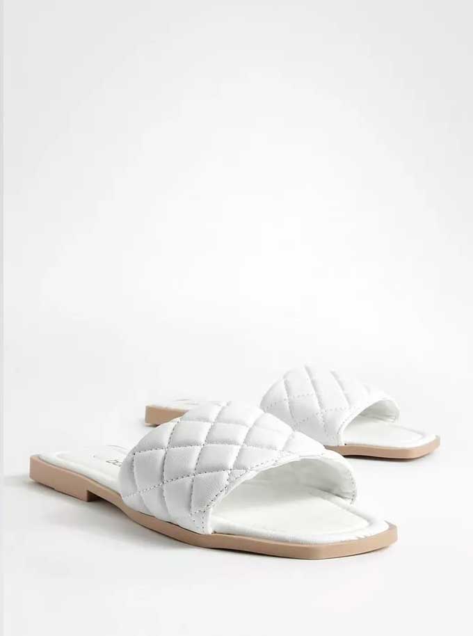 QUILTED SQUARE TOE MULE SANDALS