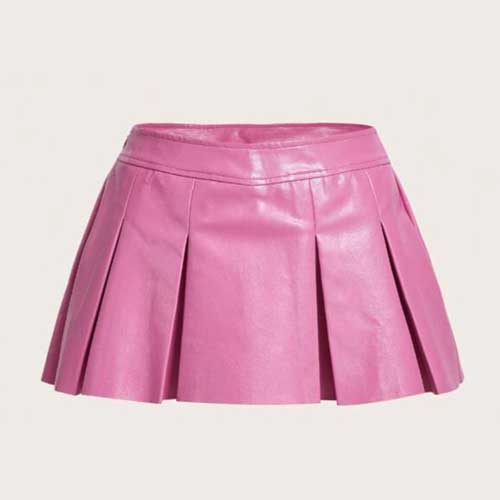 Solid PU Pleated Skirt